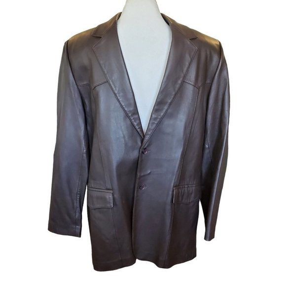 Mens 46L Western Brown Leather Jacket Sport Coat Cowboy‎ Vented - Picture 2 of 16